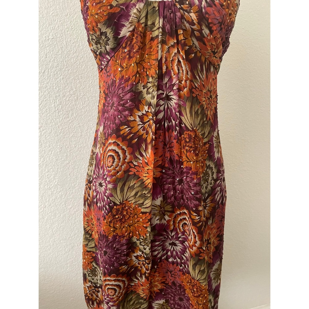 Laundry by Shelli Segal Silk Floral Slip Dress Women 4 Beaded Vintage Fairycore - Picture 4 of 10